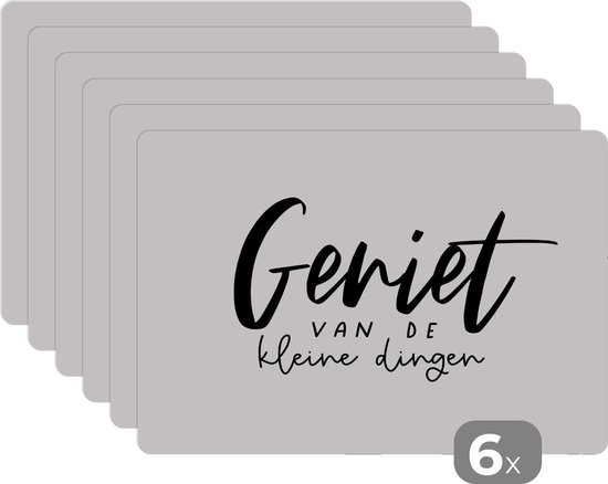 Set de table - Quotes - Enjoy - Zwart - Wit - 45x30 cm - 6 pièces