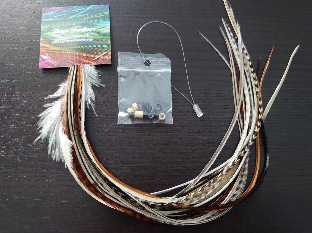 1 set van 15 XXL feather extensions 33cm t/m 45cm Natuurmix