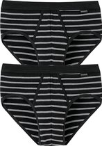 SCHIESSER Original Classics sportslips (2-pack) - Feinripp met gulp - zwart gestreept -  Maat: XL