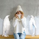3D Papercraft Kit Witte Pinguïns – Compleet knutselpakket met snijmat, liniaal, vouwbeen, mesje – 50 cm – Set van 2 – Wit