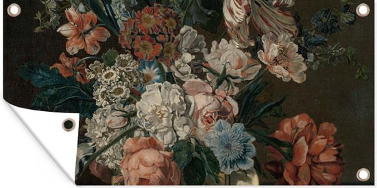 Affiche de jardin Nature morte aux fleurs - Peinture de Cornelia van der Mijn - 80x40 cm - Décoration murale Extérieur - Affiche de jardin - Toile de jardin - Affiche de clôture - Peinture de jardin