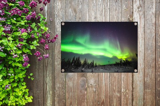 Posters de jardin extérieur Les aurores boréales au-dessus d'un paysage scandinave - 90x60 cm - Toile jardin - Affiche extérieure