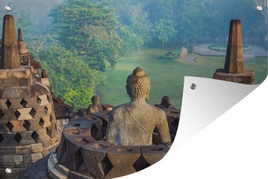 Affiche de jardin - Toile de jardin - Posters de jardin extérieur - Statue de Bouddha sur le temple de Borobudur en Indonésie - 120x80 cm - Jardin