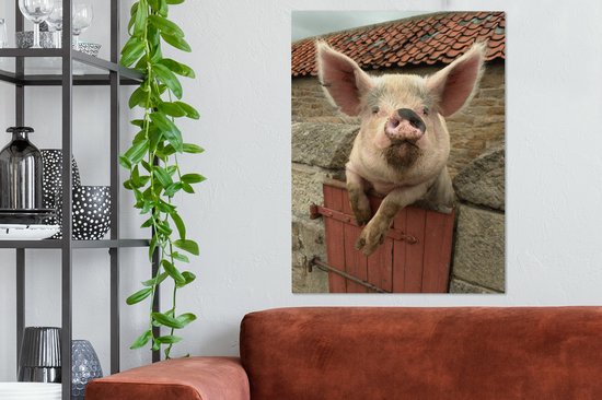 Toile Peinture Cochon - Rose - Animal - 60x80 cm - Décoration murale