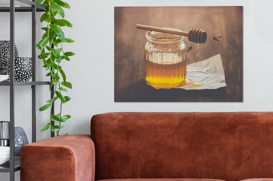 Tableau sur toile Miel avec des abeilles qui volent - 80x60 cm - Décoration murale