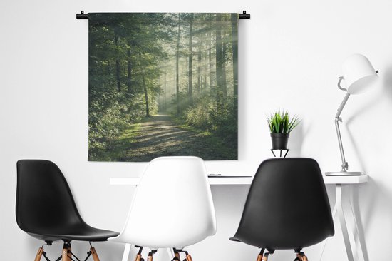 Tenture murale - Tissu mural - Forêt - Chemin - Soleil - 90x90 cm - Tapisserie