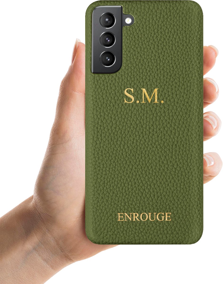 ENROUGE Samsung S21 Ultra Hoesje Echt Leer + Naam Personalisatie