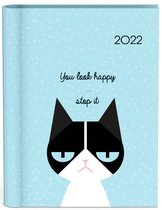Cats zakagenda 2022 - iets groter dan een A6 formaat zakagenda - verborgen ringband - binnenzijde 7 dagen 2 pagina planner - (12x16cm) blauw met kat