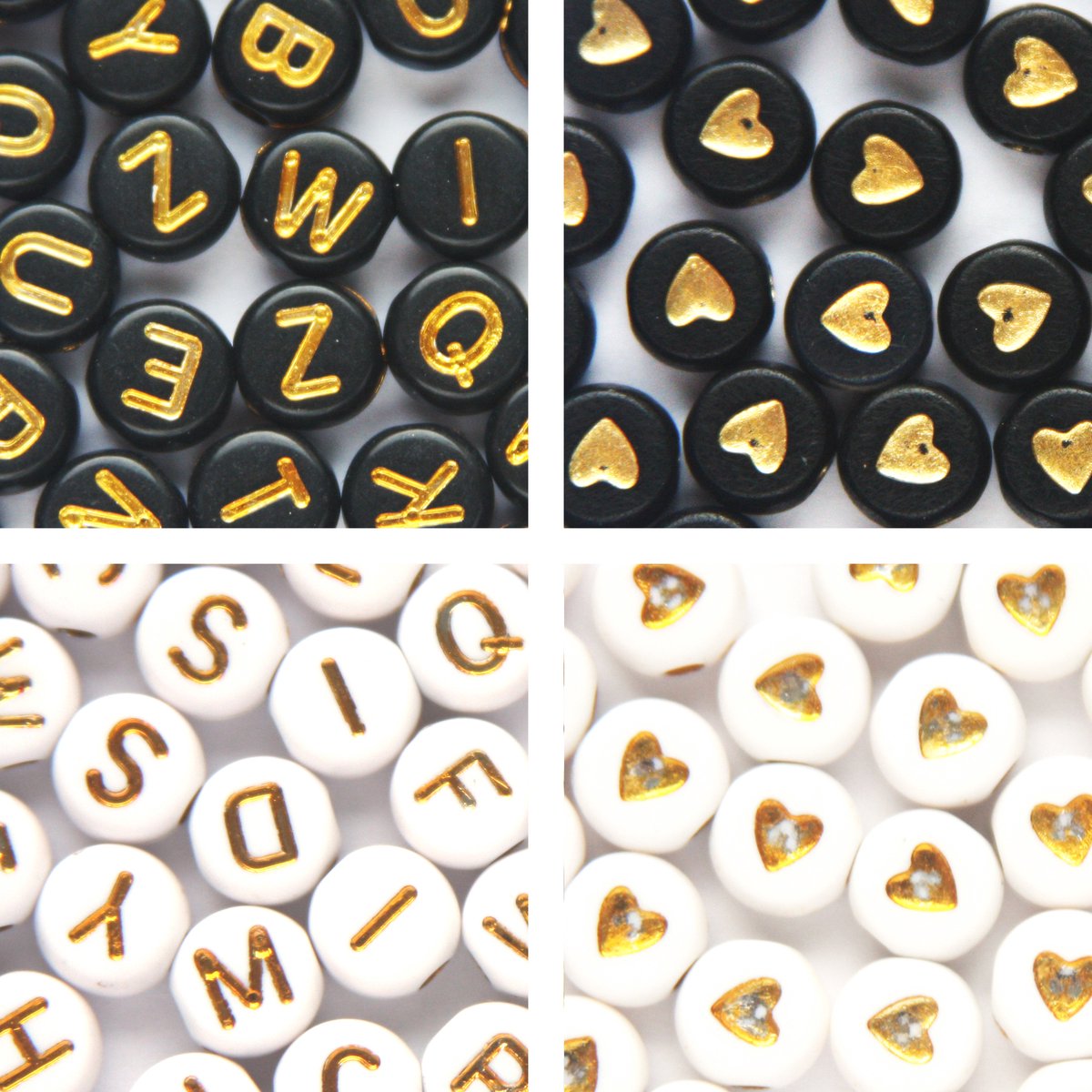 Letterkralen set met hartjes – Unieke mix 450 stuks – Zwart/Goud & Wit/Goud – 7mm kraal – Alfabet kralen – Zelf sieraden maken – DIY