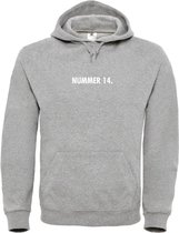 Hoodie Grijs XL - nummer 14 - wit - soBAD. | Hoodie unisex | Hoodie man | Hoodie vrouw | Kleding | Voetbalheld | Legende | Voetbal
