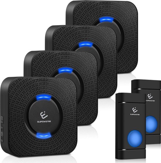 SURFOU Deurbel, 400M Bereik, Waterdichte Draadloze Deurbel Bel Voor Buiten met 2 Zenders, 55 Melodieën, 5 Volumes, Led-Display, Huisdeurbel met Batterij, Plug in Voor Het Stopcontact, Zwart