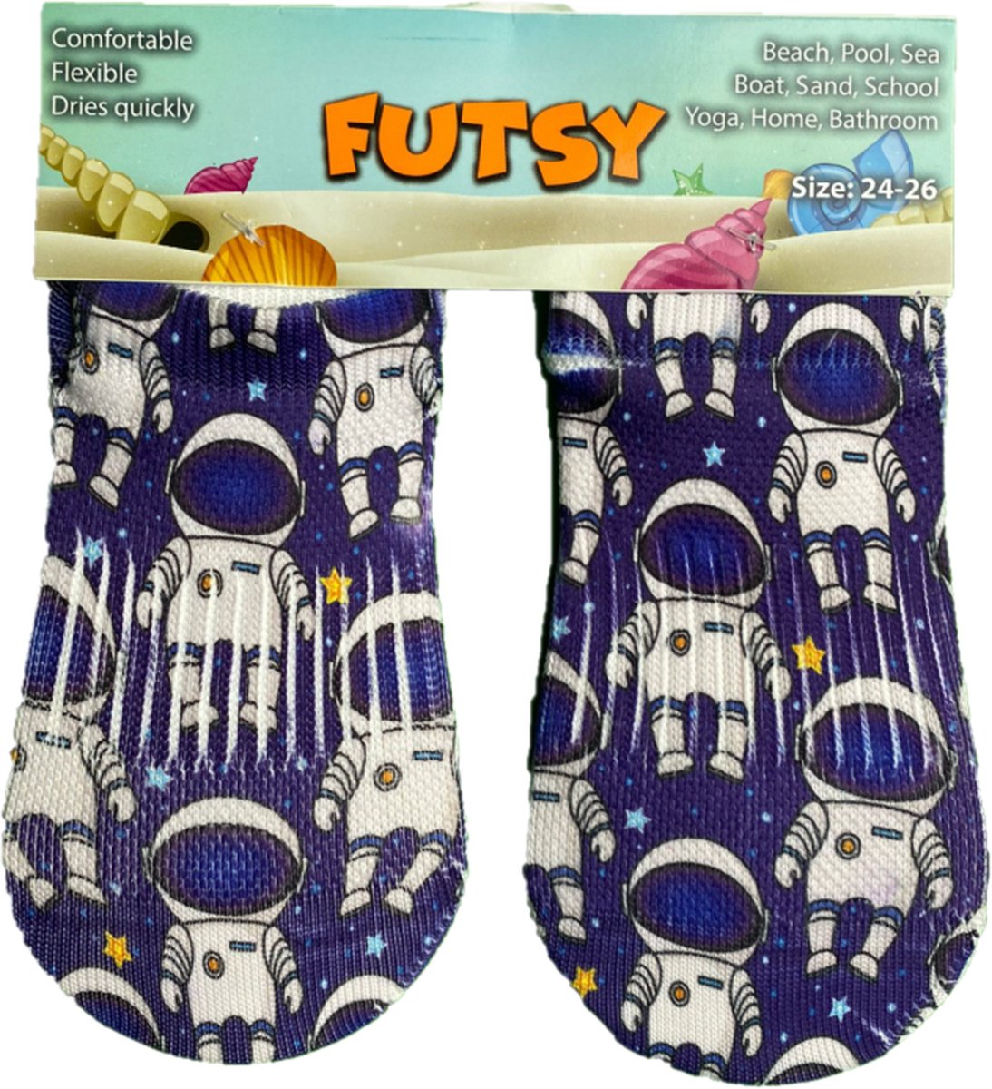 Futsy - Astronaut - Antislip - Maat 21/23 - Zwemsloffen - Voor kind - Zwemschoenen - Zwembad - Cadeau - kado - Sinterklaas cadeau - Meisjes - Jongens