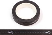 Zwarte washi tape met schaar stippellijn in folie | 10mm - 10m