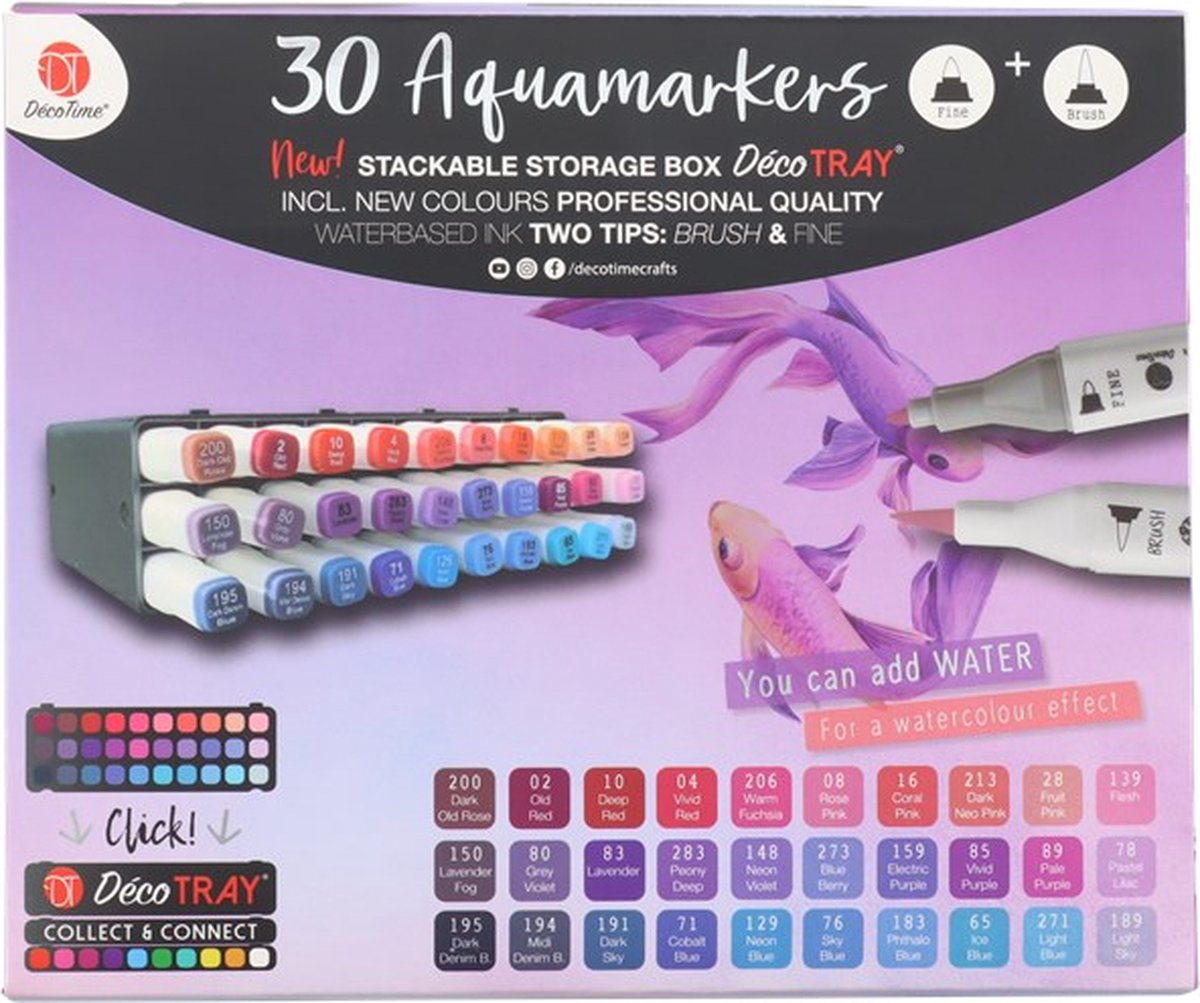 Boîte de 30 feutres Aquamarkers Decotime (différents modèles au choix) –