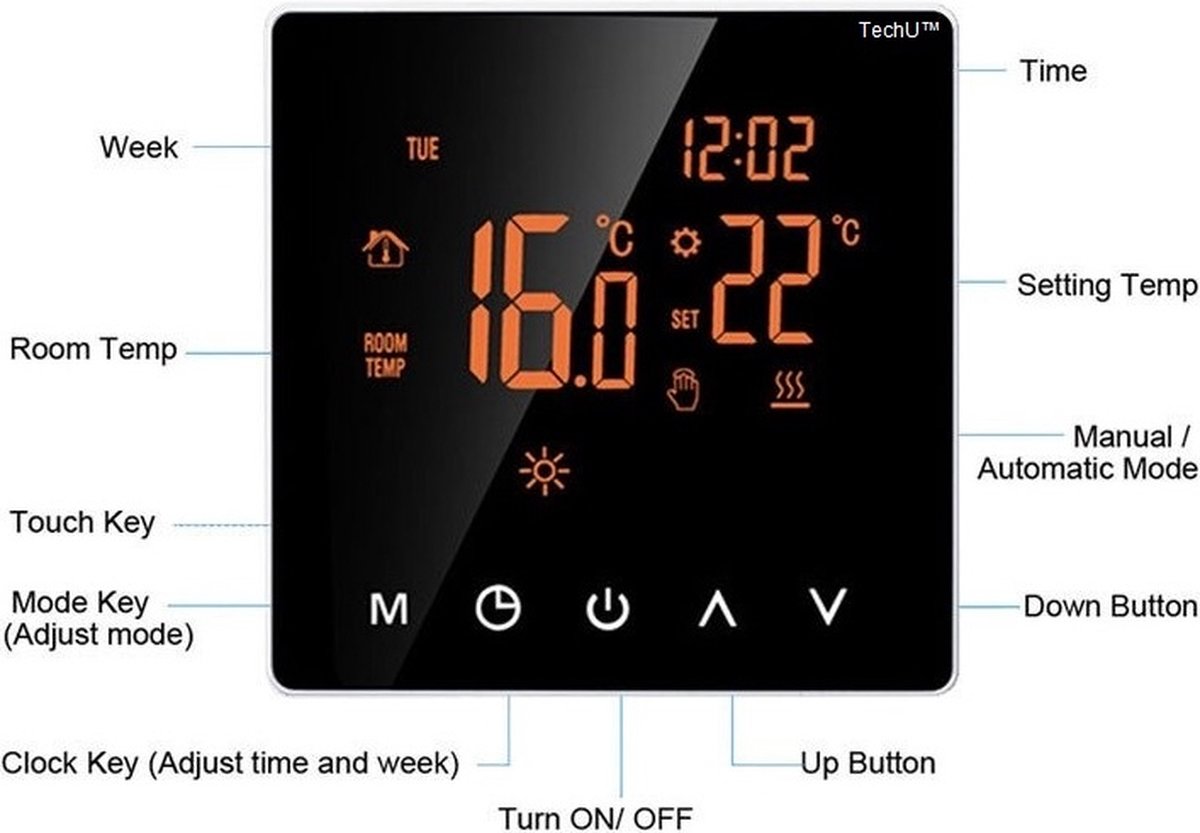 TechU™ Slimme Thermostaat Limit – Zwart – Alleen voor Elektrische Vloerverwarming – App & Wifi – Google Assistant & Amazon Alexa – IFTTT thumbnail 5