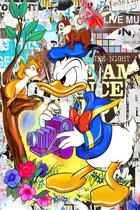JJ-Art (Canvas) | Donald Duck boos, abstract, streetart, woonkamer – slaapkamer – kinderkamer | Eend, eekhoorn, dier, Disney, popart, graffiti, cartoon, modern | Foto-Schilderij wa
