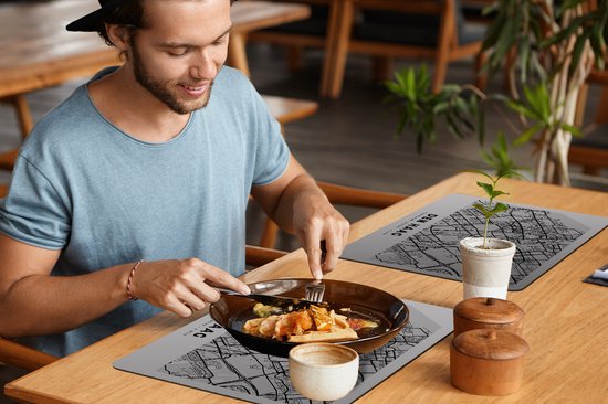 Placemat - Placemats kunststof - Kaart - Den Haag - Zwart - Wit - 45x30 cm - 6 stuks - Hittebestendig - Anti-Slip - Onderlegger - Afneembaar