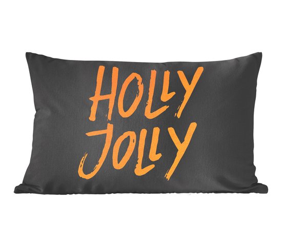 Sierkussens - Kussentjes Woonkamer - 50x30 cm - Kerst - Quotes - Holly jolly - Spreuken - Goud - Kerstversiering - Kerstdecoratie voor binnen - Woonkamer