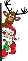 Raamsticker Gluur Kerstman en Rendier in kleur - statisch raamfolie - herbruikbaar - gluurkerstman - gluurrendier - kerstmis - kerstman - december