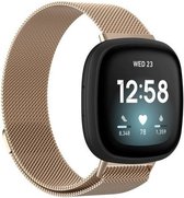 Milanees Smartwatch bandje - Geschikt voor  Fitbit Sense Milanese band - champagne - Maat: L - Strap-it Horlogeband / Polsband / Armband