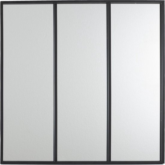 Spiegel Vierkant Raam Drieluik Metaal 62x62x2 cm - Zwart