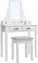 Segenn's Lilly kaptafel - Make up tafel met kruk - 2 grote lades met rails - uitneembare - 360 ° draaibare spiegel - wit