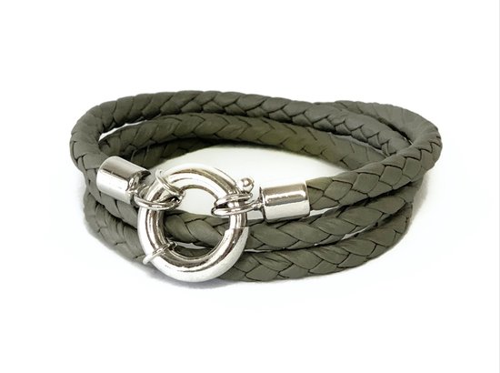 NOUVEAU! - Jolla - bracelet wrap femme - argent - tressé - cuir - Classic Wrap - Grijs