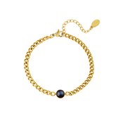 YEHWANG - armband met zwart stenen kraal - Goud - RVS - Verstelbaar