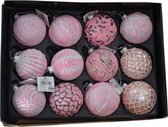 12 x Oneiro's luxe kerstballen DELUXE Roze – ø80 mm- wit - zilver - kerstbal - luxe verpakking – kerstcollectie – kerstdecoratie – kerstboomhanger – kerstversiering