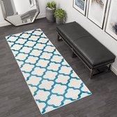 Tapiso Maroko Tapijt Loper Wit Blauw Marokkaanse Trellis Woonkamer Slaapkamer Hal Maat - 80x250