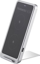 RealPower TERRATEC ChargeAir Up! - Smartphone standaard met wireless charger (Qi) - dual coil - incl. wandlader - inklapbaar- metaal - zwart/zilver