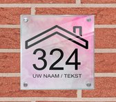Huisnummer naambord met naam plexiglas 20x20x0,5cm modelnummer 1028 - Huisnummerbordjes, Naambordje voordeur, naamplaatje voordeur