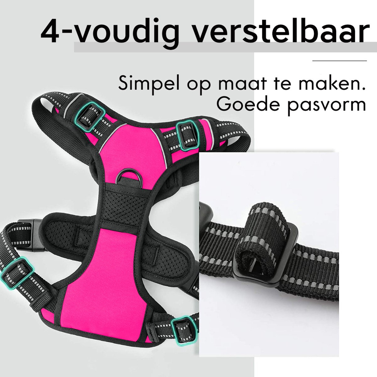 Hondentuigje, zonder trekken, verstelbaar, reflecterend, stap-in, zacht nylon, voor kleine en grote huisdieren, TLH56512 (L, grijs