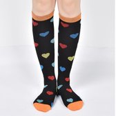 Compressie Sokken - compressiesokken - kouisen - blauw / zwart - print hartjes  - L / XL