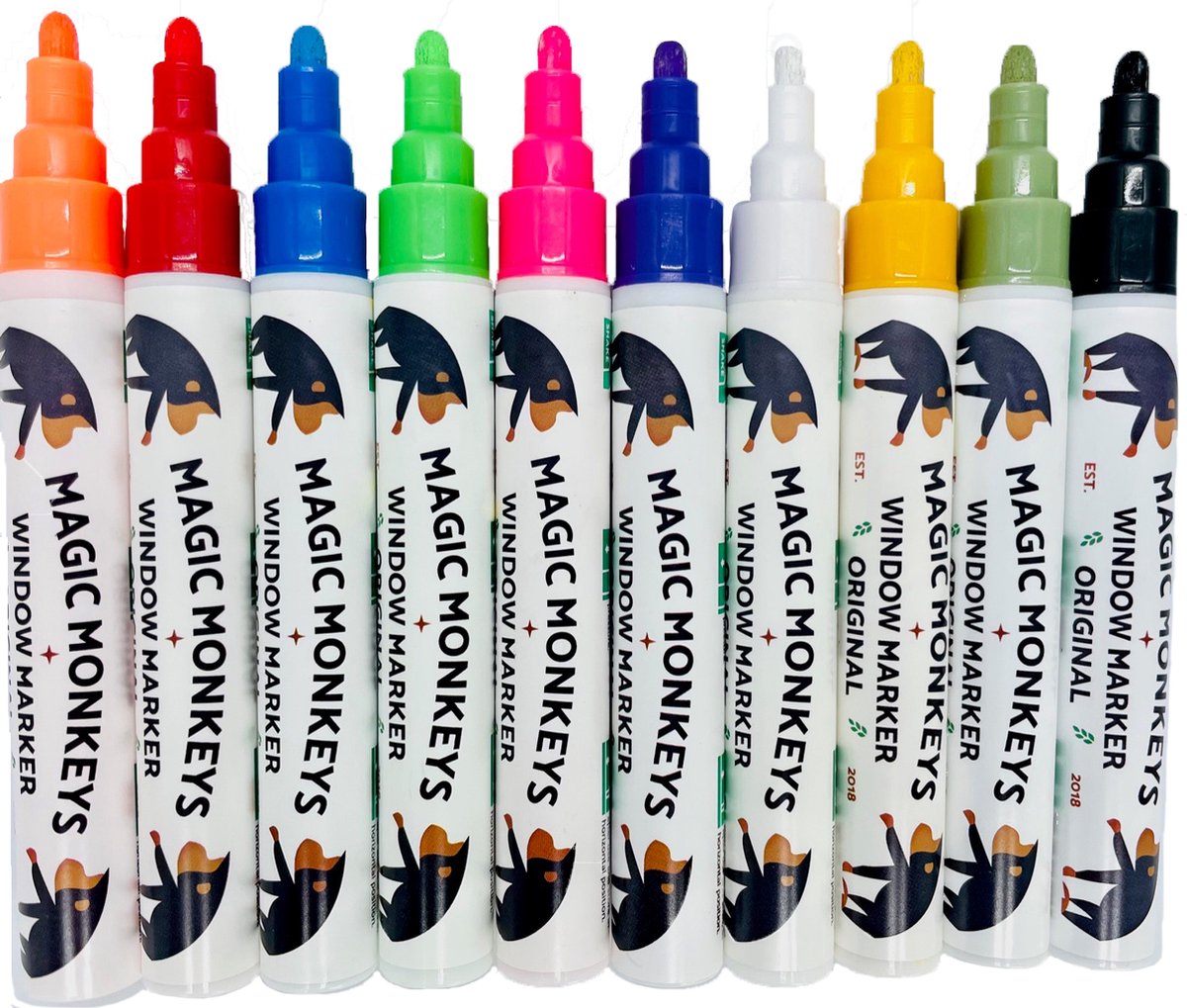 Raamstiften - Krijtstiften - krijtmarkers - glasstiften - raamtekenstiften - window markers - set van 10 Stiften - Magic Monkeys