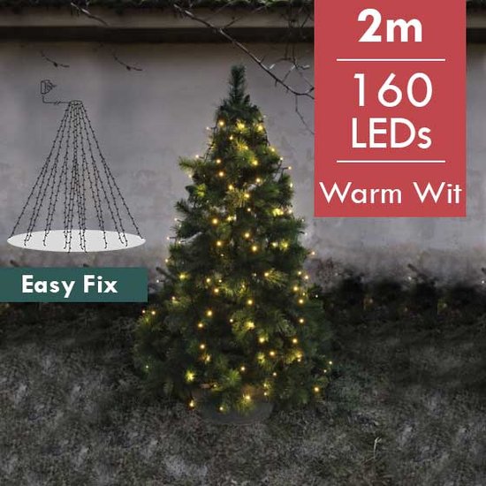 Easy fix kerstboom verlichting met 160 LED lampjes -2m -Warm wit   -Ook geschikt voor buiten -lichtkleur: Warm Wit -met stekker -Kerstdecoratie