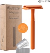 Bambooya Safety Razor + 20 scheermesjes | Duurzaam Veiligheidsscheermes|Orange| Scheermesjes voor vrouwen mannen | Double Edge Single Blade | Zero Waste | Duurzaam Scheermesje