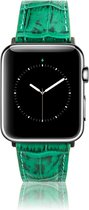 Geschikt voor Apple Watch Bandje - Croco Groen Leer - Series 1/2/3/4/5/6/7/SE - 38/40/41mm - Black Connectors - Oblac®