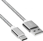 USB C kabel - USB A naar C - Nylon gevlochten mantel - Zilver - 3 meter - Allteq