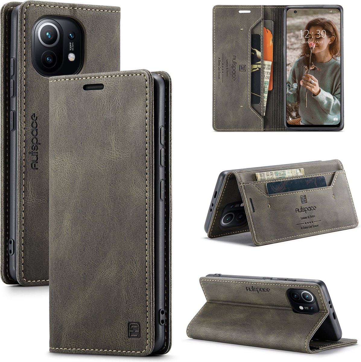 Luxe Flip Case met RFID Bescherming Kaarthouder en Magneetsluiting voor Xiaomi Mi 11 _ Bruin