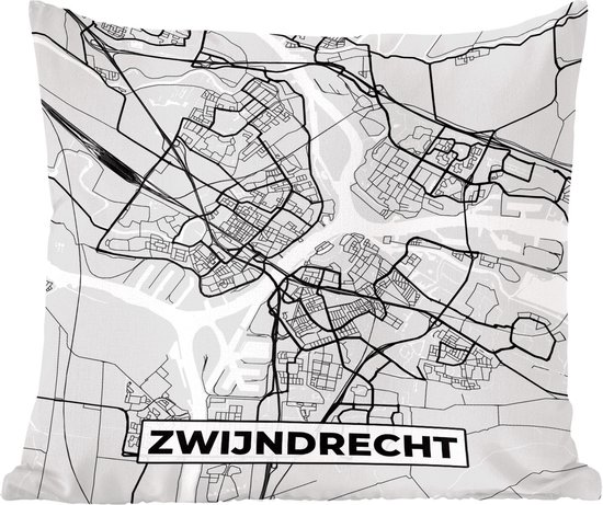 Sierkussens - Kussentjes Woonkamer - 50x50 cm - Stadskaart - Zwijndrecht - Grijs - Wit - Plattegrond