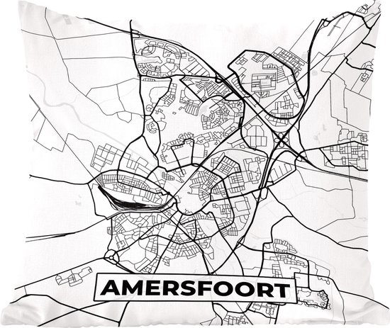 Sierkussen - Kaart Amersfoort - Zwart En Wit - 60 Cm X 60 Cm