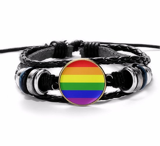 Goededoelen.Shop | Leren koord armband met Rainbow Cabochon | Armband |  LGBTQ | ... | bol