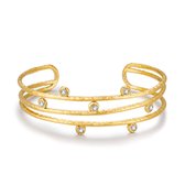 Twice As Nice Armband in goudkleurig edelstaal, open bangle, 3 rijen met zirkonia  6 cm