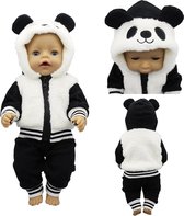 Dolldreams | Poppenkleding voor poppen tot 43CM - Panda pakje met broek en vest | trainingspak - geschikt voor baby born