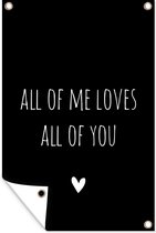 Posters de jardin Citation anglaise Tout de moi vous aime tous avec un coeur sur fond noir - 60x90 cm