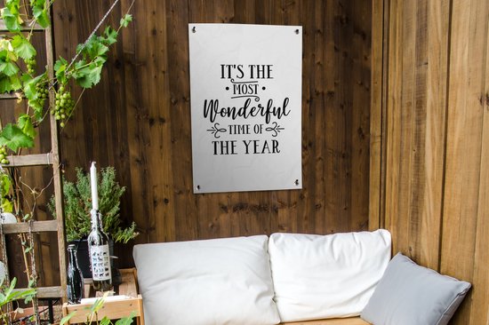 Tuinposters buiten Kerst quote "It's the most wonderful time of the year" met een witte achtergrond - 60x90 cm - Tuindoek - Buitenposter