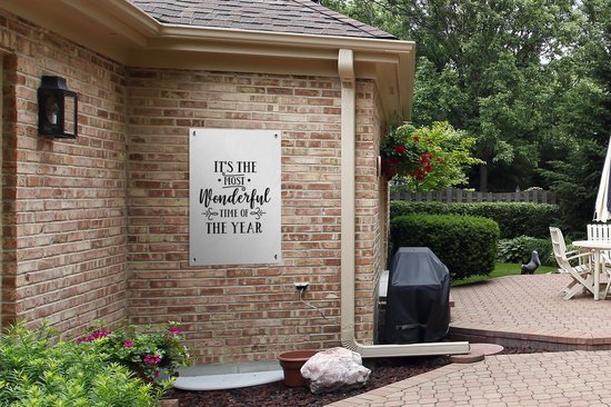 Tuinposters buiten Kerst quote "It's the most wonderful time of the year" met een witte achtergrond - 60x90 cm - Tuindoek - Buitenposter