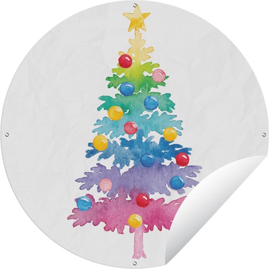 Tuincirkel Illustratie - Kerst - Kerstboom - 60x60 cm - Ronde Tuinposter - Buiten