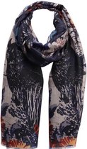 Dames sjaal lang met vogel/verenprint 190cm/92cm grijs
